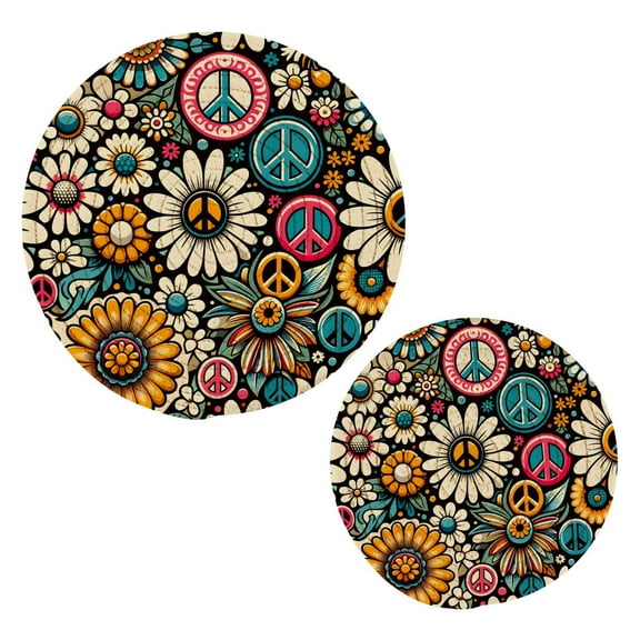 Daisy and Peace Flower Pot Holders Set Trivets Hot Pads Cotton Mats for Cooking