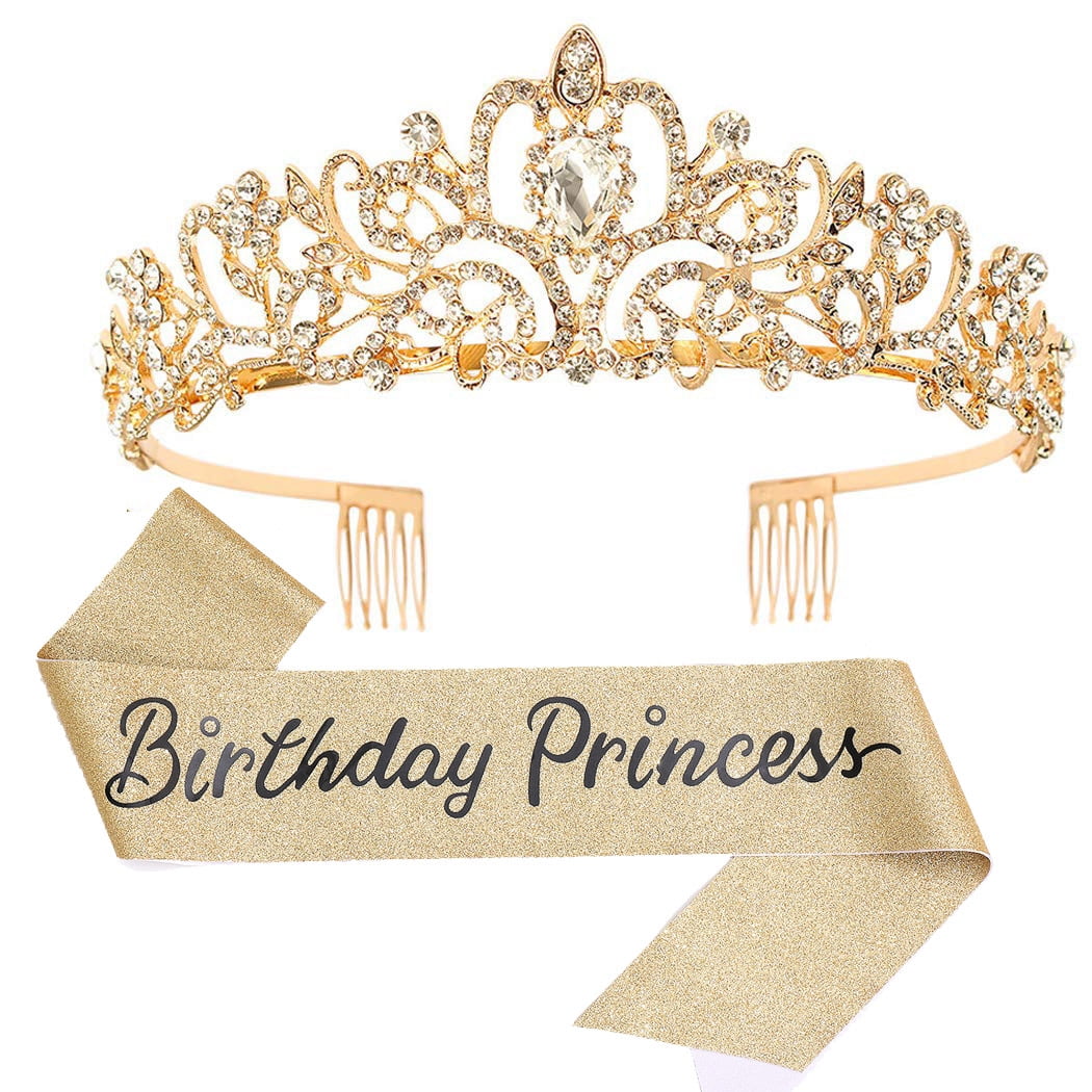 Sash & Crystal Tiara Kit Birthday Crowns for Women Sash Birthday