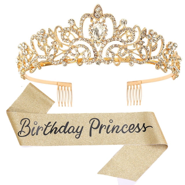 Kit de tiara de cristal y banda para cumpleaños, coronas para mujer, juego de decoraciones de cumpleaños, banda para la cabeza con diamantes de imitación