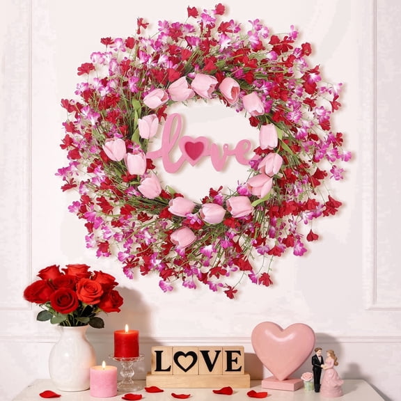 AcerichFad Valentine’s Day Wreath Decorations, 22 inch Artificial Wreaths for Front Door Indoor Outdoor Wedding Anniversary Home Decor