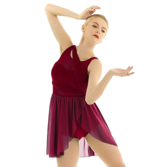 Xnihocha Womens Lyrical Dance Dress Sleeveless Cutout Back Ballet Leotard Modern Lyrical Costume Wine Red XL