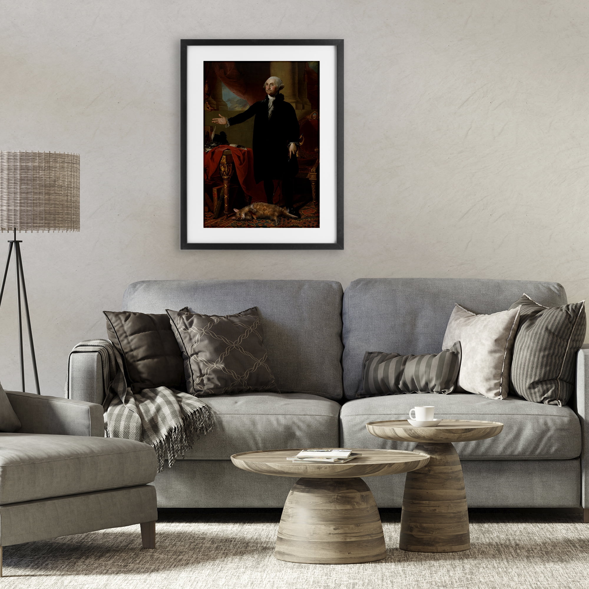 Stupell Industries Purrsuit Of Liberty Historical Cat Black Framed Print Under Glass, design by Sarah Adams