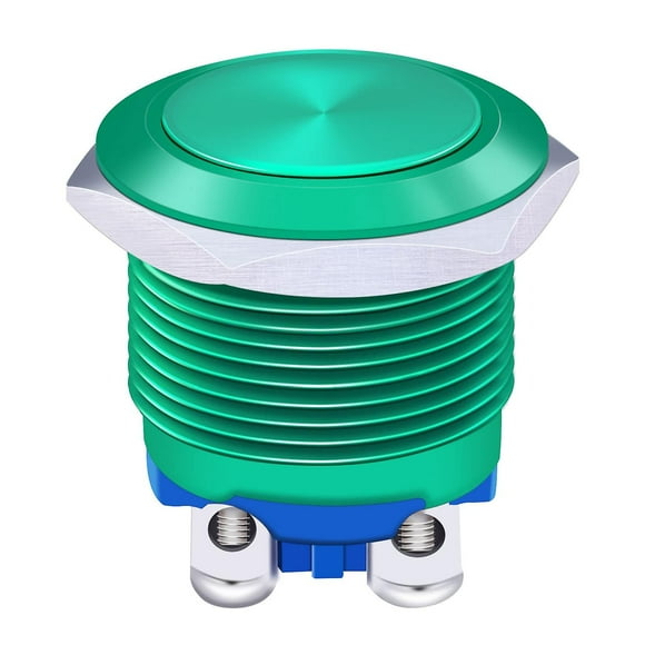 16mm Imperméable à l'Eau Vert Coquille Métallique Interrupteur à Bouton-Poussoir Plat Momentané