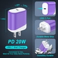 thumbnail image 3 of 2Pcs PD 20W Charger Block Fast Charging with 2Pcs 6FT Type C Charging Cables, Fast Charging Adapter USB C Wall Charger Block Compatible with iPhone 17 16 15 14, Samsung, Android Phone, Purple, 3 of 7