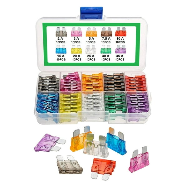 Set de 100pc surtido estándar Zulema de fusibles de coche 2A 3A 5A 7.5A 10A 15A 20A 25A 30A 35A