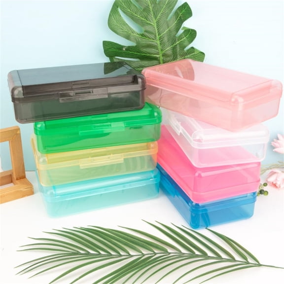 SeekLGT Hard Pencil Case Double Layer Large Capacity Plastic Pencil Box Transparent Crayon Case with Tight Lid Storage for Office Art and Craft Supplies, Red, 1-Count