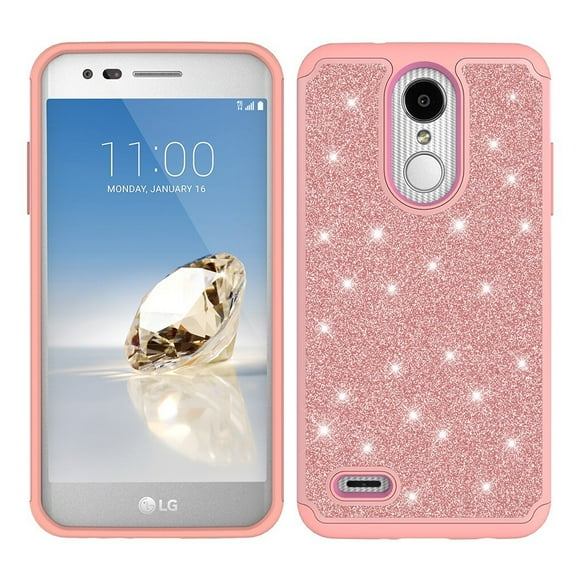LG Aristo 2 Case, LG Tribute Dynasty Case, Glitter Bling Shockproof Dual Layered Cover with [HD Screen Protector] Phone Case - Rose Gold