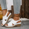 thumbnail image 5 of Sandalias Para Mujer Women's Fashionable Casual Spring And Summer Versatile Plus Size Beach Wedge Sandals Solid Color Peep Toe Open-Toe Sandals,White,41, 5 of 9