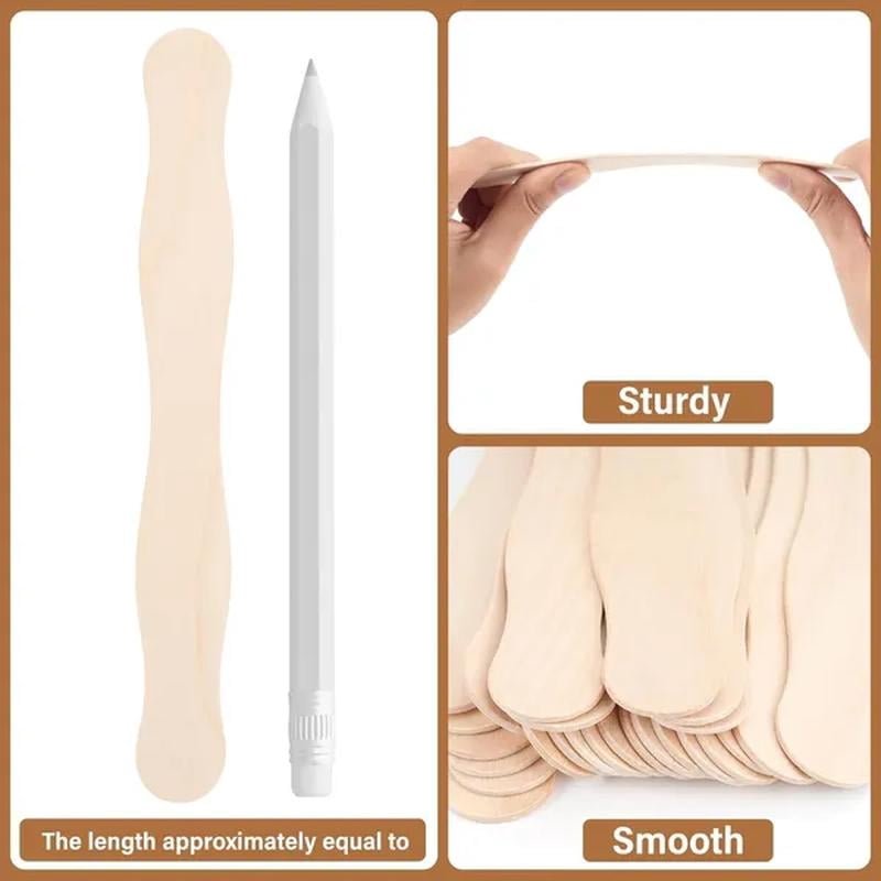 Popsicle Sticks, Wooden Sticks for Arts Crafts, Wavy Handles for Wedding Fans