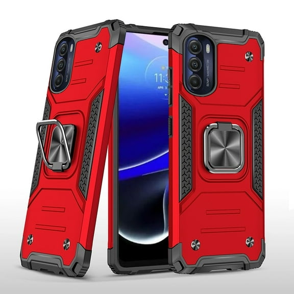 For Motorola Moto G Stylus 5G 2022 Armor Hybrid with Ring Holder Kickstand Shockproof TPU Heavy-Duty Rugged Dual Layer Cover ,Xpm Phone Case [ Red ]