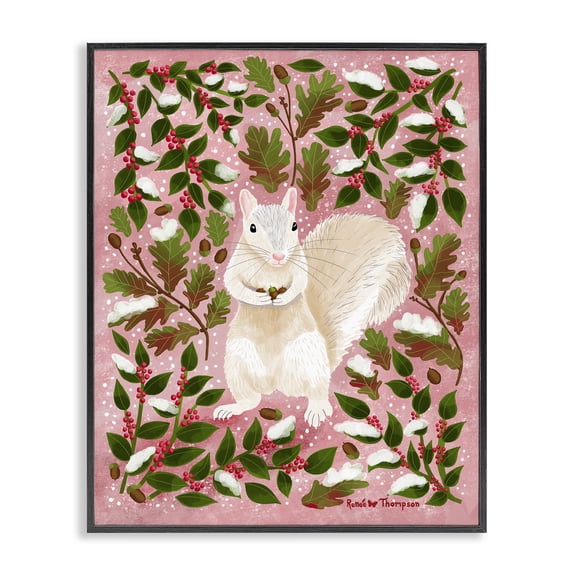 Stupell Industries Eclectic Squirrel & Winter Holly Black Framed Giclee Art, 11 x 14, by Renee Thompson