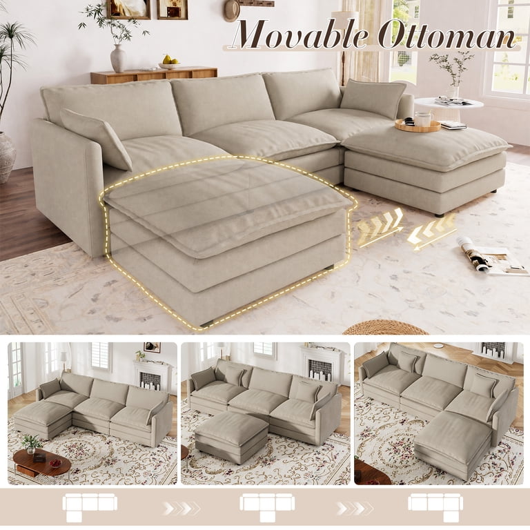 Muumblus Sectional Cloud Couch with Reversible Ottoman, L-Shaped