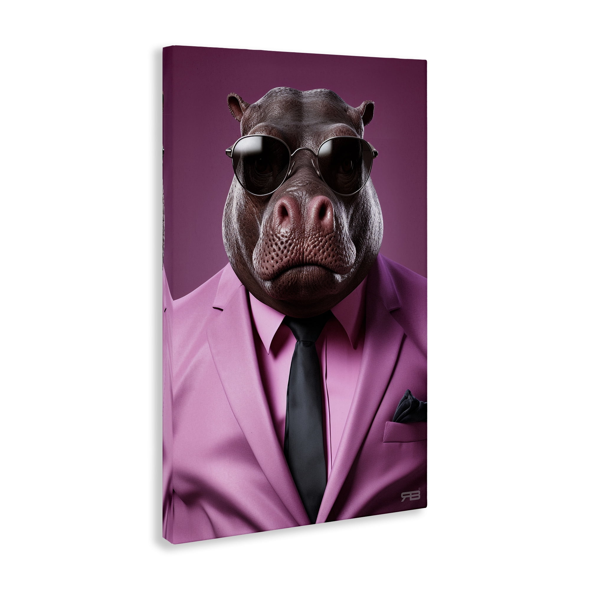 Stupell Industries Strong Hippo Purple Suit Animals & Insects Painting Gallery Wrapped Canvas Art Print Wall Art, 24 x 36