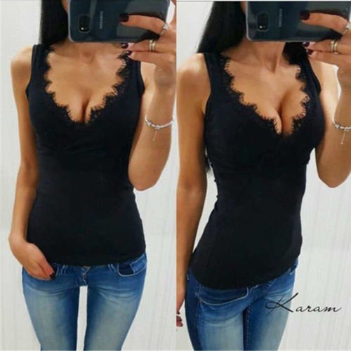 D茅bardeur sans manches en dentelle 脿 col en V pour femmes D茅bardeurs d茅contract茅s Blanc solide Noir 脡t茅