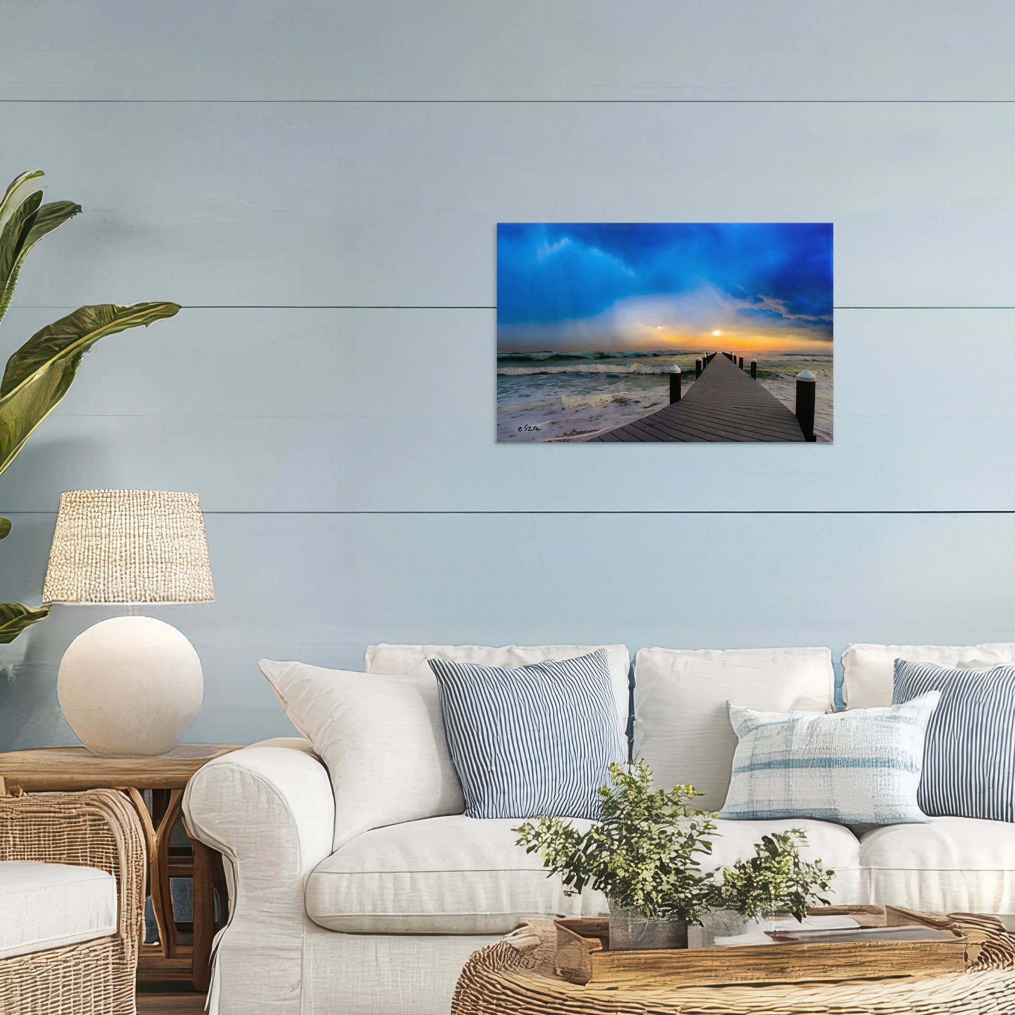 Stupell Industries Sun Breaking Over Sea Pier Canvas Wall Art, design by Eszra Tanner