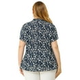 thumbnail image 5 of Agnes Orinda Women's Plus Size Floral Tops Pleated Tie Neck Short Sleeve Casual Summer Blouse 1X Navy Blue, 5 of 7