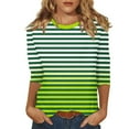 thumbnail image 2 of JMKQLZ Women's Fashion Printed T-shirt 3/4 Sleeve Blouse Round Neck Casual Tops, Green, Size: XL, 2 of 5