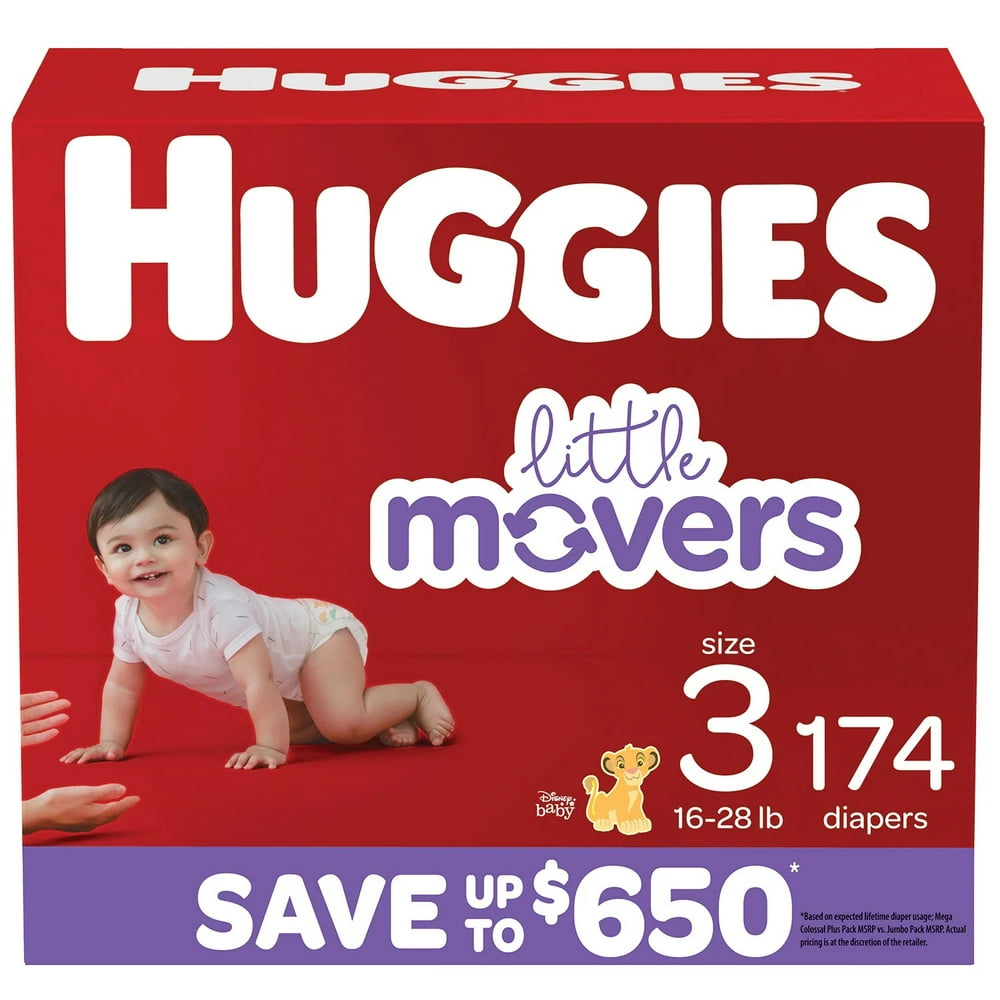Huggies Little Movers Diapers, Size 3 1628 Pounds (174 Count
