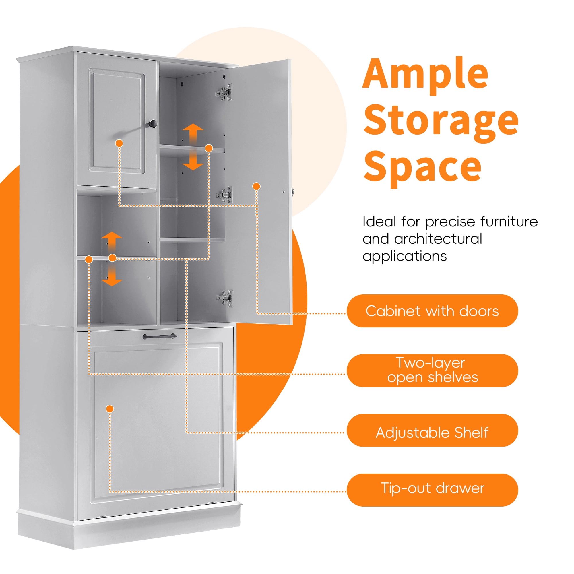Tall Storage Cabinet with Adjustable Shelves, Large Flip-Out Basket & Enclosed Cabinets – Perfect for Bathroom, Living Room, or Office, MDF Material with Aluminum Alloy Handles