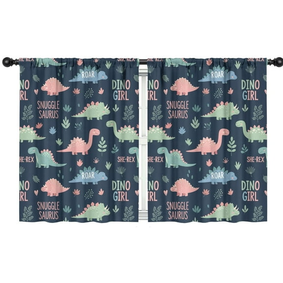 Blackout Kids Curtains,Dark Blue Girl Themed Dinosaurs Pattern Childrens Insulated Curtains Set Of 2,Bedroom Essentials,Toddler Room Decor 42"x54"