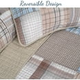 thumbnail image 4 of Cozy Line Home Fashions Hank Blue Grey Brown Plaid Grid Real Patchwork 100% Cotton Reversible Quilt Bedding Set, Queen 3 Piece, 4 of 7