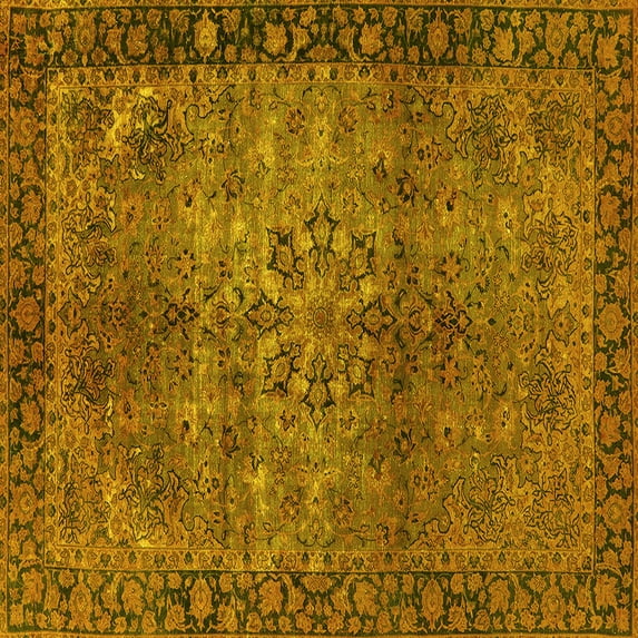 Ahgly Company Machine Washable Indoor Square Oriental Yellow Industrial Area Rugs, 4' Square