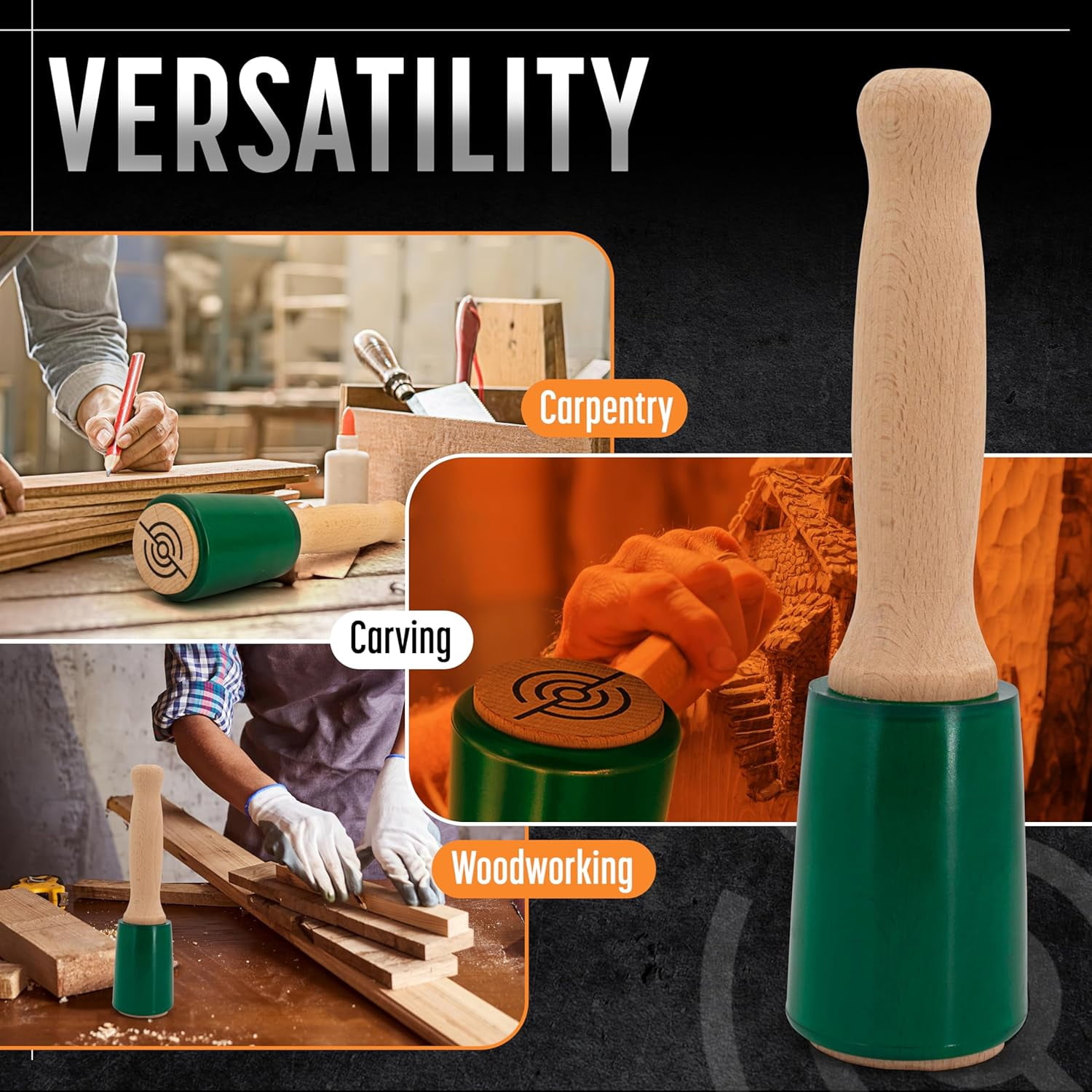 Schaaf Tools Wood Carving Mallet, 15 oz Woodworking Mallet with Ergonomic Wooden Handle and Non-Marring Urethane Head