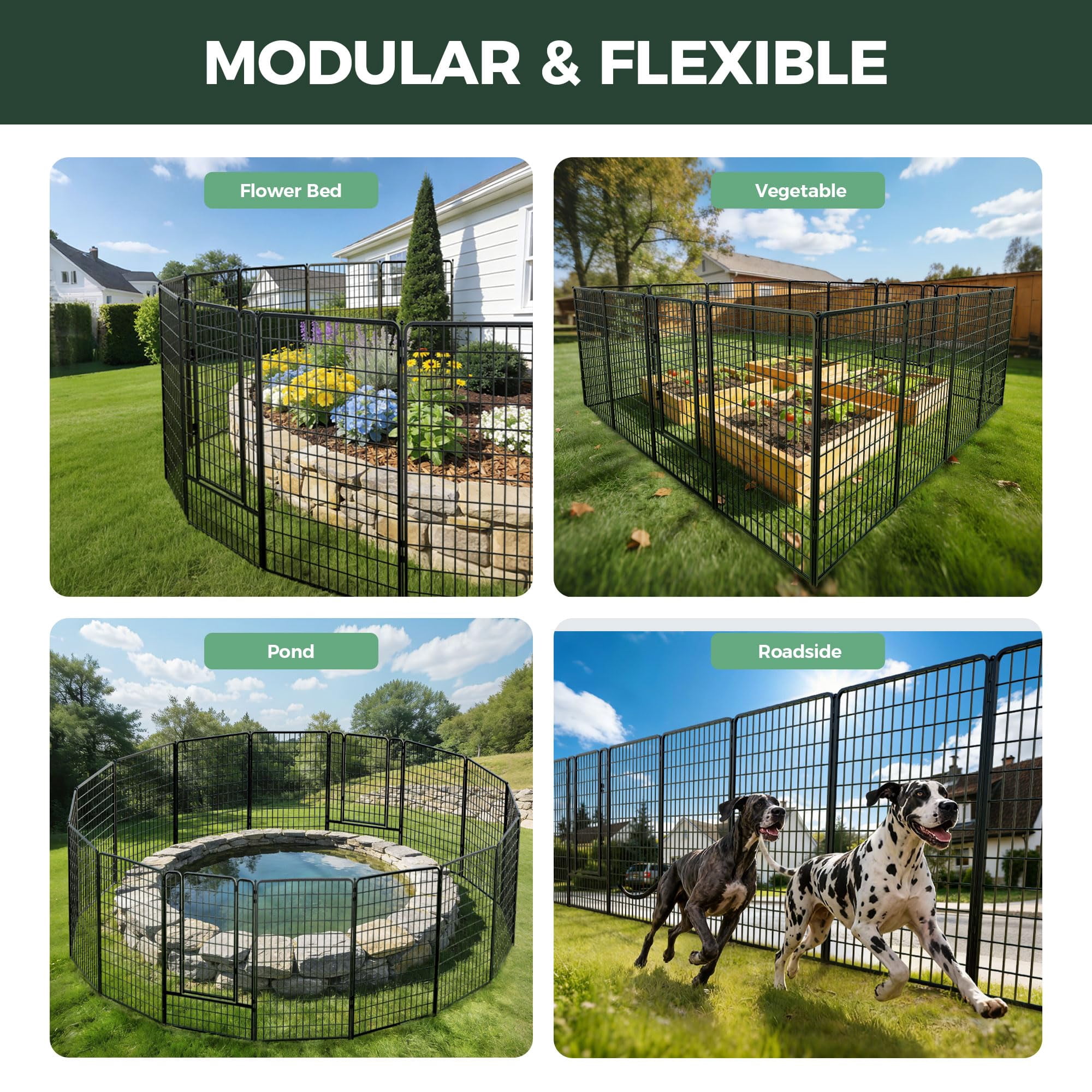 FXW Garden Fence Outdoor for the Yard – 50in(H) x 62.6ft(L) Heavy Duty Metal Animal Barrier for Dog, No Dig Decorative Dog Fence, 24 Panels, Black