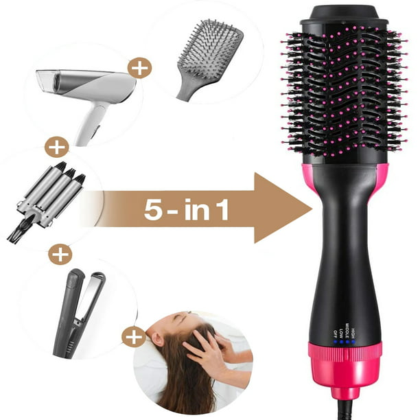 Hair Dryer Brush, One Step Hair Dryer, 5 in 1 Hot Air Brush for All Hair Anti-Scald, Fast Drying Straightening Curling Round Blow Hair Dryer Brush Volumizer Styler for Home Salone Salon