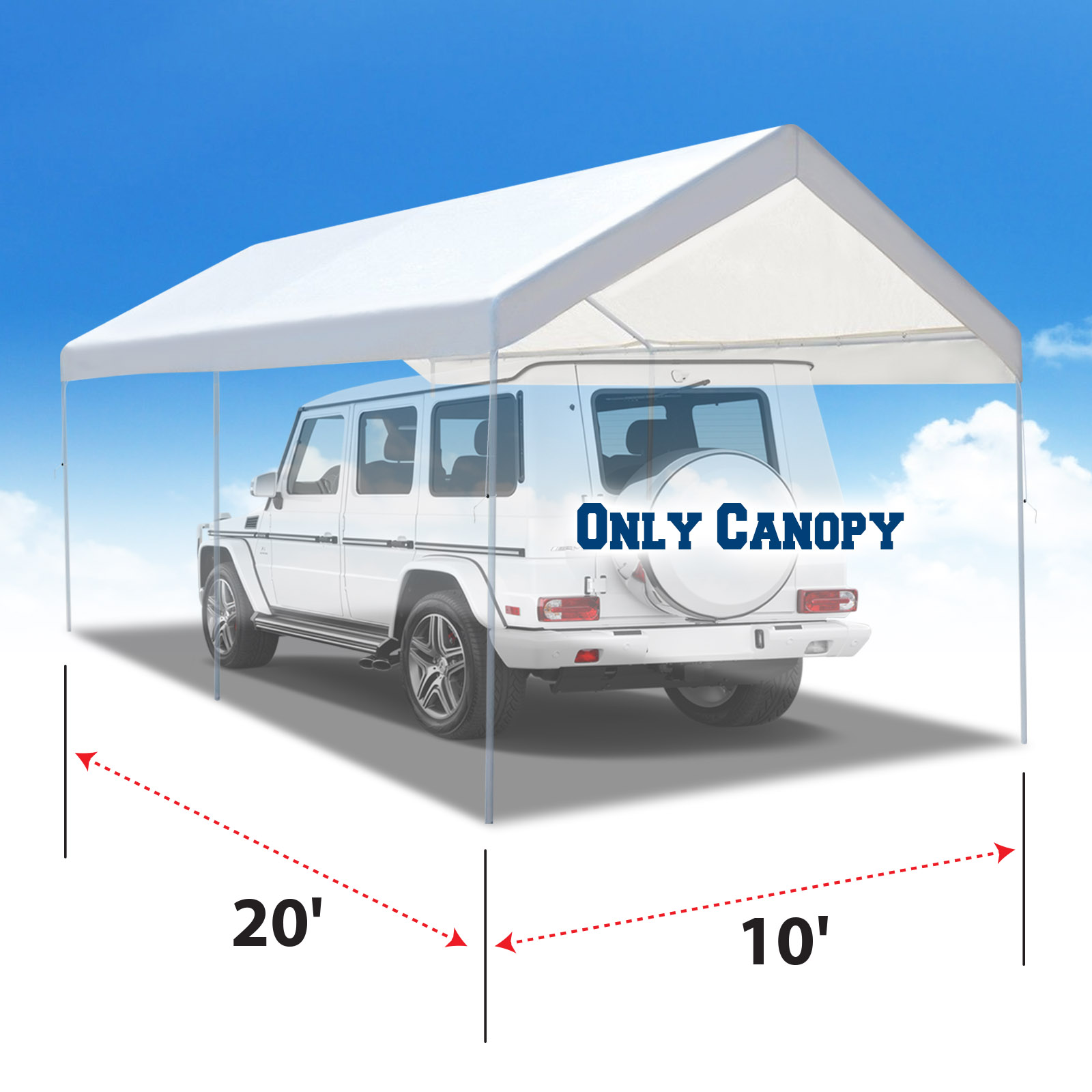 Sunrise 20'x10' Carport Replacement Canopy Tent Top Garage Shelter Cover W Ball Bungees
