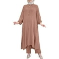 thumbnail image 2 of GZWYHT Two Piece Sets for Women Lounge Sets for Women Women's Spring/Summer Muslim Ice Silk Wrinkle Loose Split Collar Shirt Pants Set Two Piece Sets for Women Summer Sets for Women Khaki M, 2 of 4