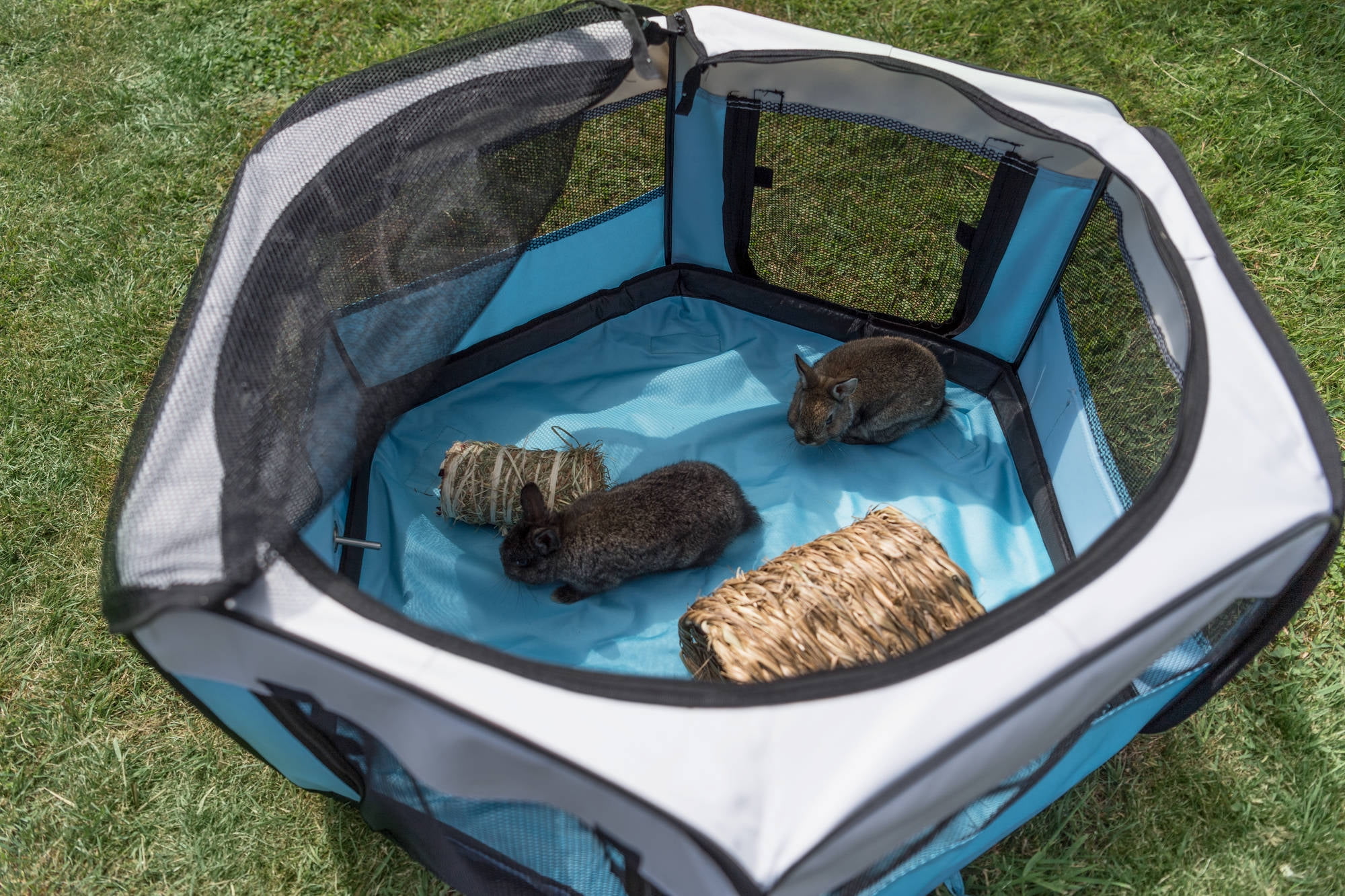 TRIXIE 51 in. x 21.7 in. Large Soft-Sided Nylon Mobile Playpen, Turquoise