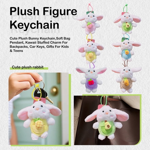 Easter Decorations Cute Plush Bunny Keychain 4.7" Soft Rabbits Bag Charm Pendant Kawaii Stuffed Animal Accessory for Backpack Car Keys Gift for Women Blue