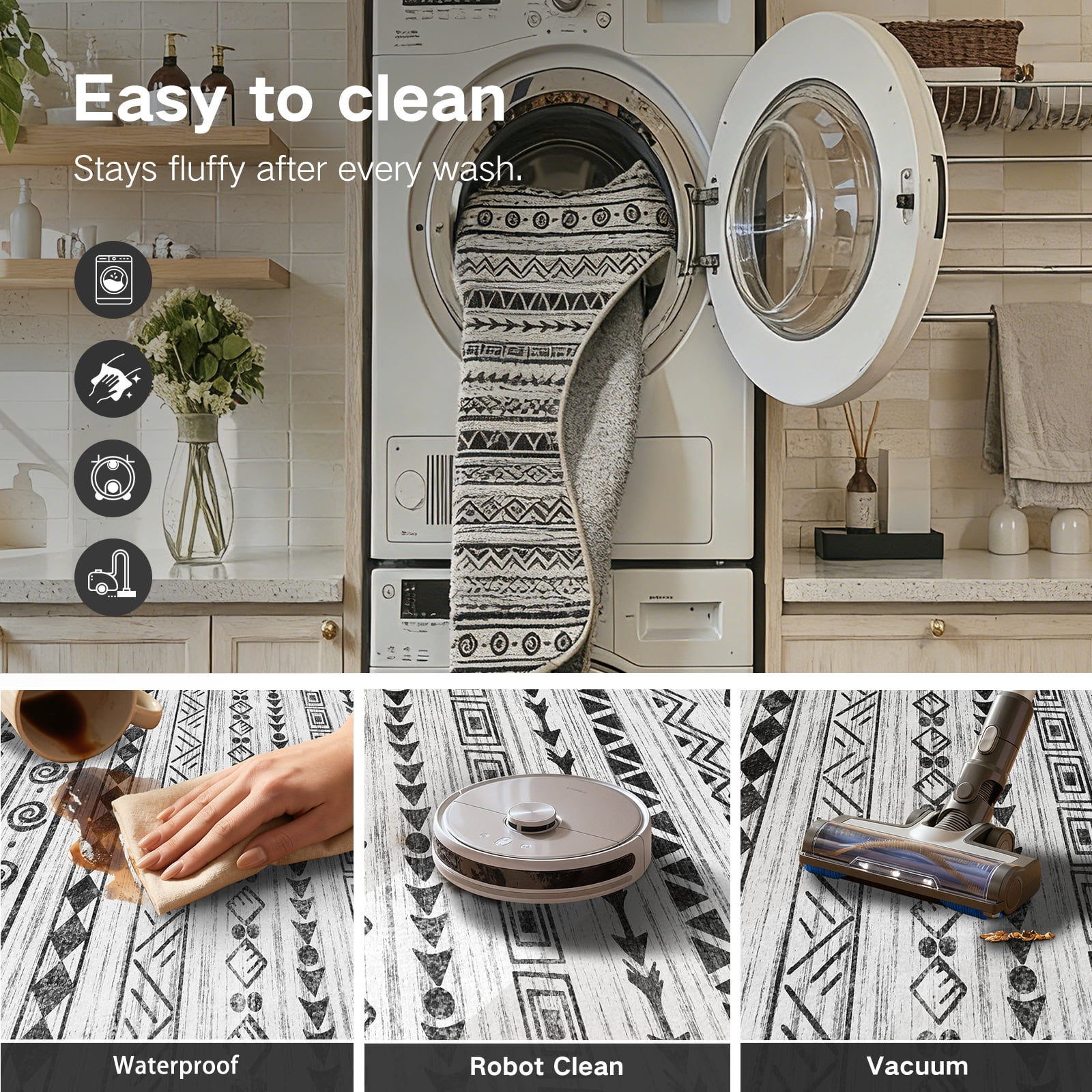 Boho 2'x10' Washable Hallways Rug, 2x10FT Runner Rug with Rubber Backed, Vintage Runners for Laundry Non Slip Carpet Khaki Lightweight Door Mat Indoor Entrance