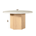 thumbnail image 2 of Miekor Furniture Qwin Natural Marble Top & Oak Finish Round Dining Table 88779, 2 of 6