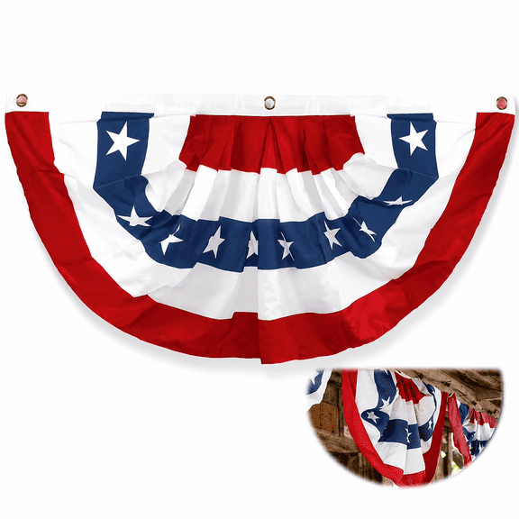 Patriotic American Flag Bunting Banner, Pleated Fan Flag for 4th of July Memorial Day Porch Balcony Outdoor Yard Decorations