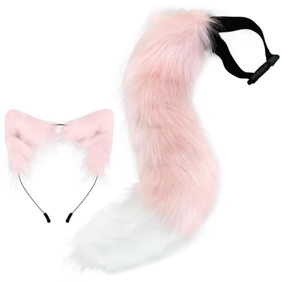 vlrwzc Cat Ears Headband and Long Fluffy Tail Set Handmade Animal Set Halloween Anime Party Accessories