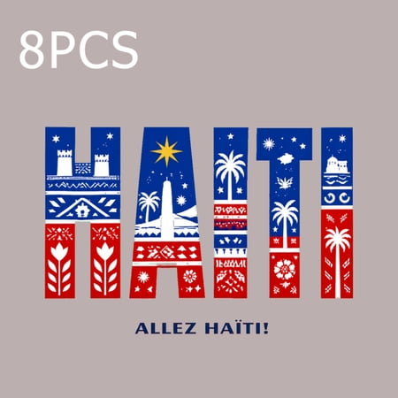 8 large-sized iron-on transfer sheets , DTF Transfer Ready to Press for T-Shirts, Haiti Flag Pattern Design Art, Waterproof Heat Transfer Vinyl for Apparel(28CM-11.02in)