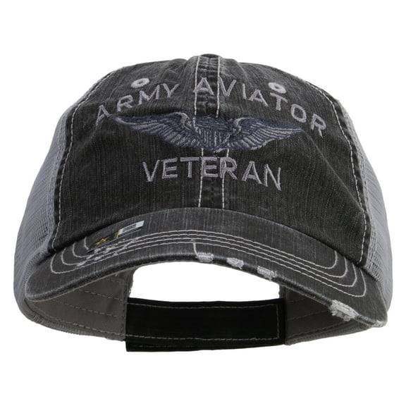 Army Aviator Veteran Embroidered Low Profile Special Cotton Mesh Cap - Black OSFM