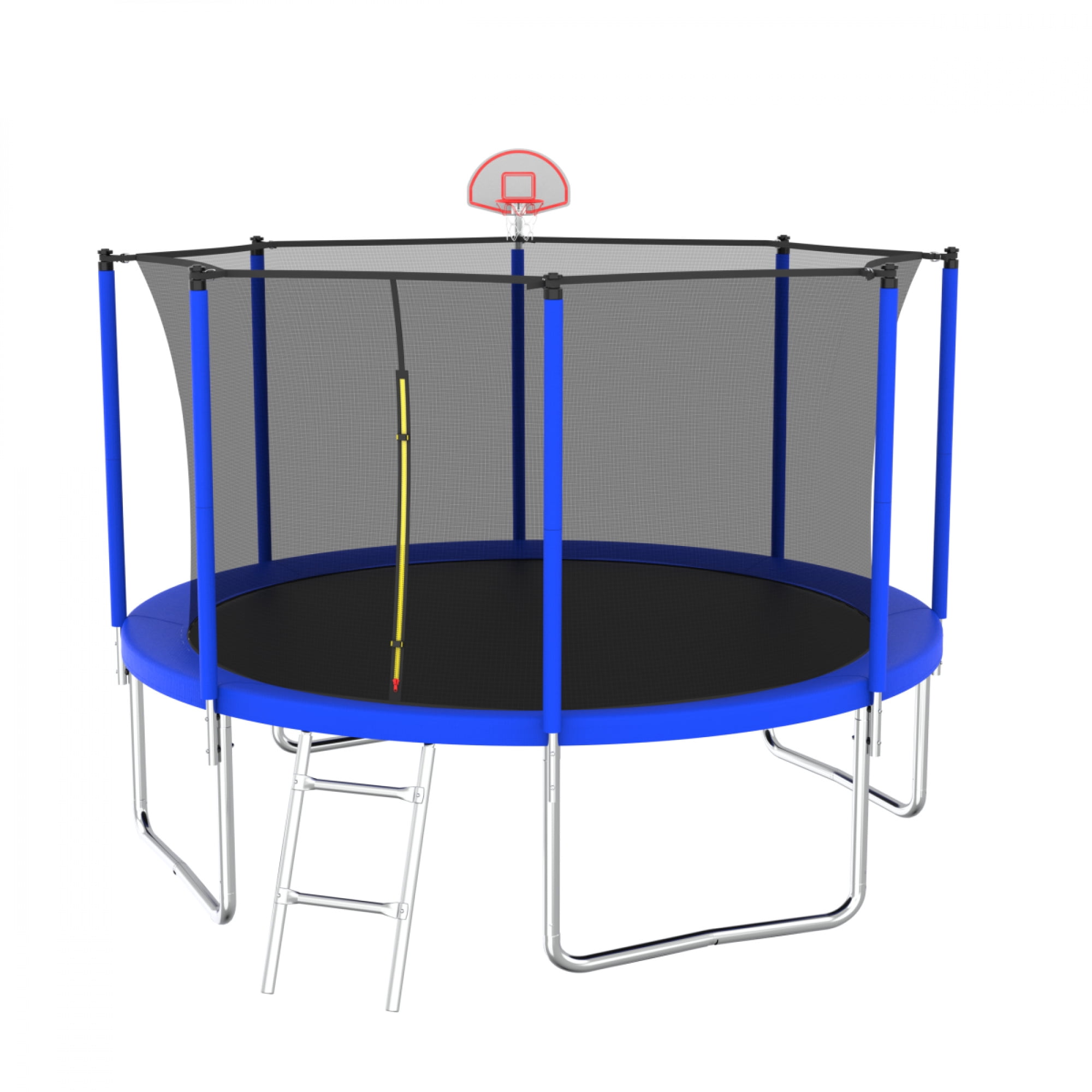 12FT Trampoline for Kids & Adults - Basketball Hoop with Ball, Recreational Trampoline with Safety Enclosure for Backyard Outdoor,Blue