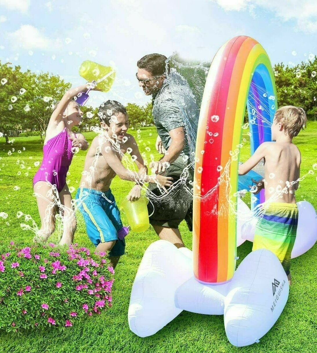 lenbest Rainbow Sprinkler Toys 95 Wider Summer Inflatable Water Toys Outdoor Backyard Party Pool Summer Sprinkler Toy for Children Infants Boys Girls and Kids Summer Spray Water Toy 