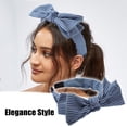 thumbnail image 3 of Unique Bargains 1 Pcs Double Bow Knot Headband Fashion Hairband for Women Deep Blue Stripe Pattern 1.34 Inch Wide, 3 of 7
