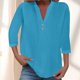 thumbnail image 2 of Top informal de mujer con cuello en V, mangas con puntas y botones, poliéster y spandex, corte holgado y cómodo, tallas S-XXL, 2 of 5