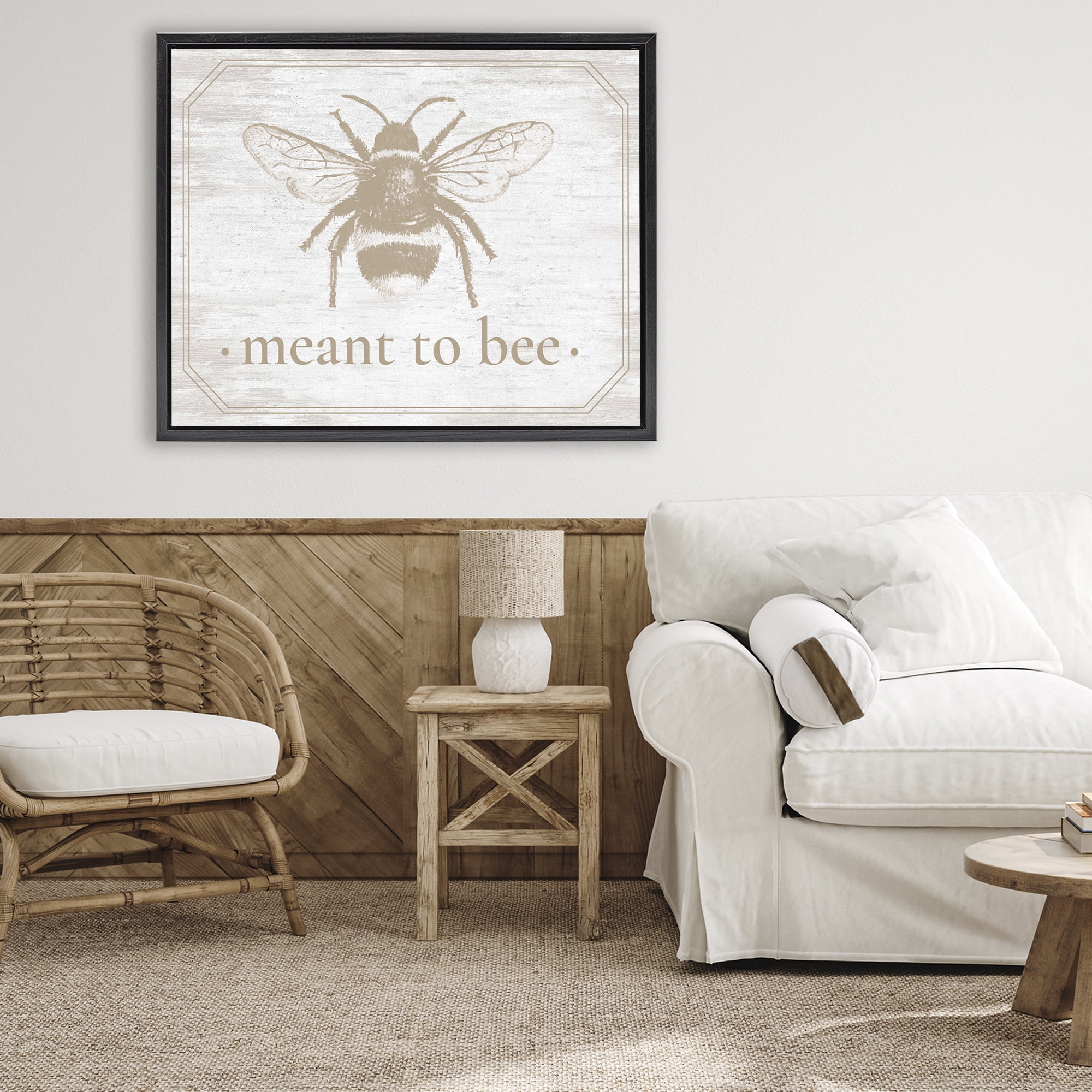 Meant To Bee Rustic Border Black Framed Floater Canvas Wall Art, design by Lettered and Lined