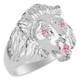 thumbnail image 3 of RYLOS 14K White Gold Lion Head Ring; Gemstones in Eyes and Mouth Fun Designer Rings For Men Pink Ice Mens Jewelry Size 12, 3 of 8