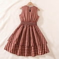 thumbnail image 6 of Girls Red Gingham Dress Sleeveless Tween Girls Smocked Ruffle Summer Casual Party Dress,Size 10-11 T, 6 of 9