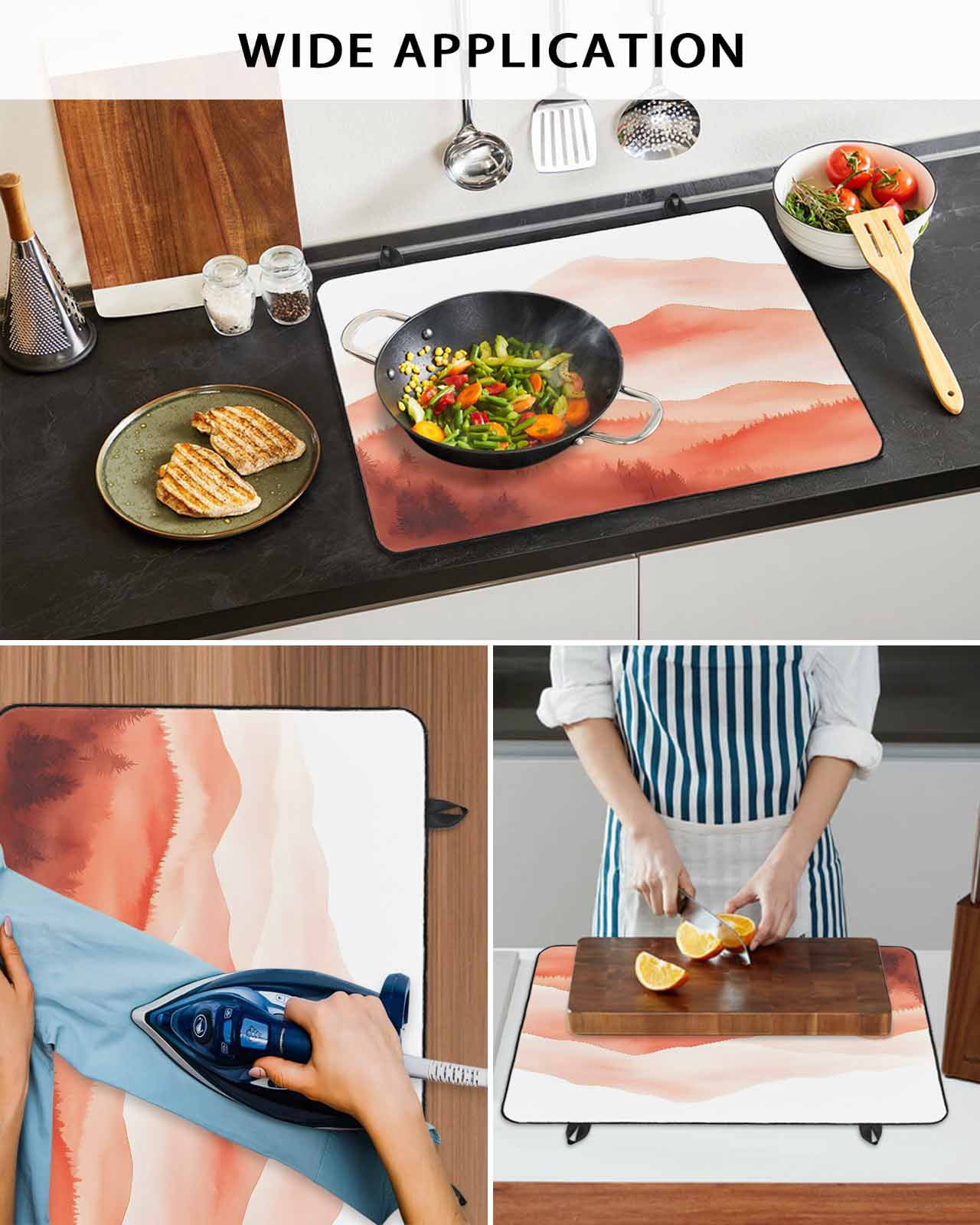 nqOlkjepod Large Induction Cooktop Protector Mat 24"x21", Boho Red Forest Stove Top Covers for Electric Stove, Modern Watercolor Mountains Trees Stove Burner Cover Mats, Glass Top Stove Cover