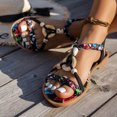 thumbnail image 4 of Hoshose Women Low Heel Sandals Elastic Ankle Strap Roman Rhinestone Summer Comfortable Beach Dressy Sandals, 4 of 9