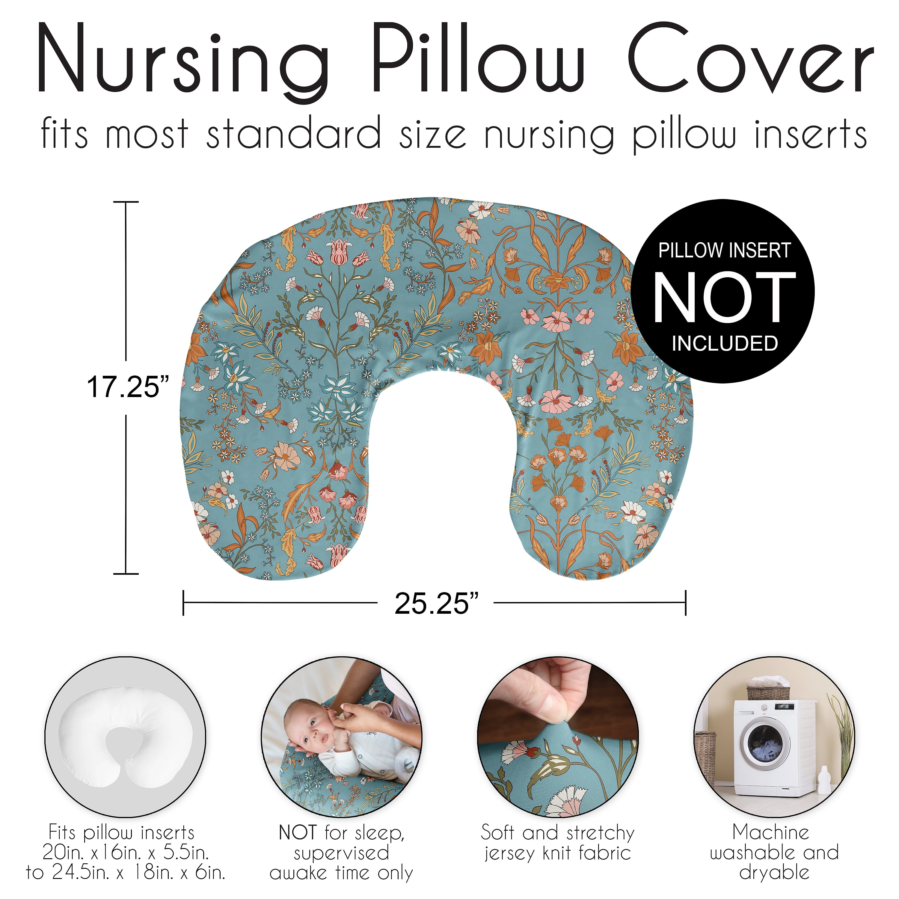 Sweet Jojo Designs Boho Floral Wildflower Blue and Orange Girl Nursing Pillow Cover Case (Pillow Not Included)