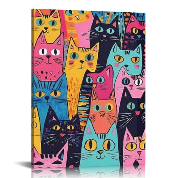 Creowell Cute Cat Art Modern Canvas Prints Wall Decor for Home Living Room Bathroom Bedroom Office, Perfect Gift for Mother's Day 12x16in